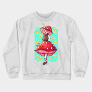 Mushroom girl, mushroom, leaves, fall, autumn, original character, original art, artwork, digital art, artist, Crewneck Sweatshirt